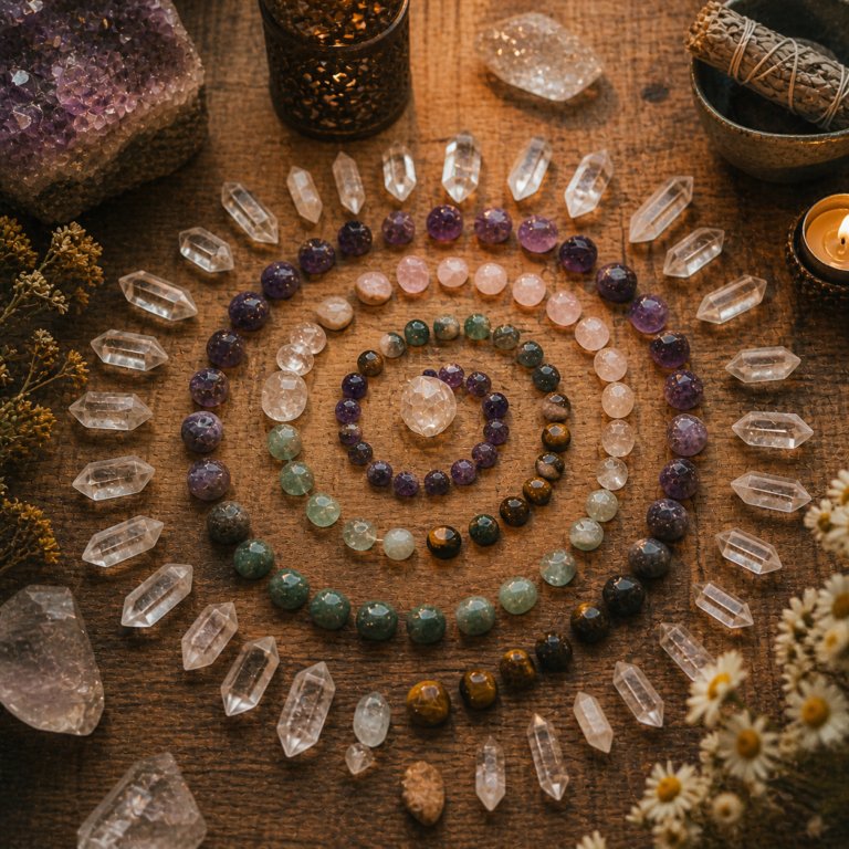 Triangle Grid manifestation crystal grid 3-stone gold sacred
